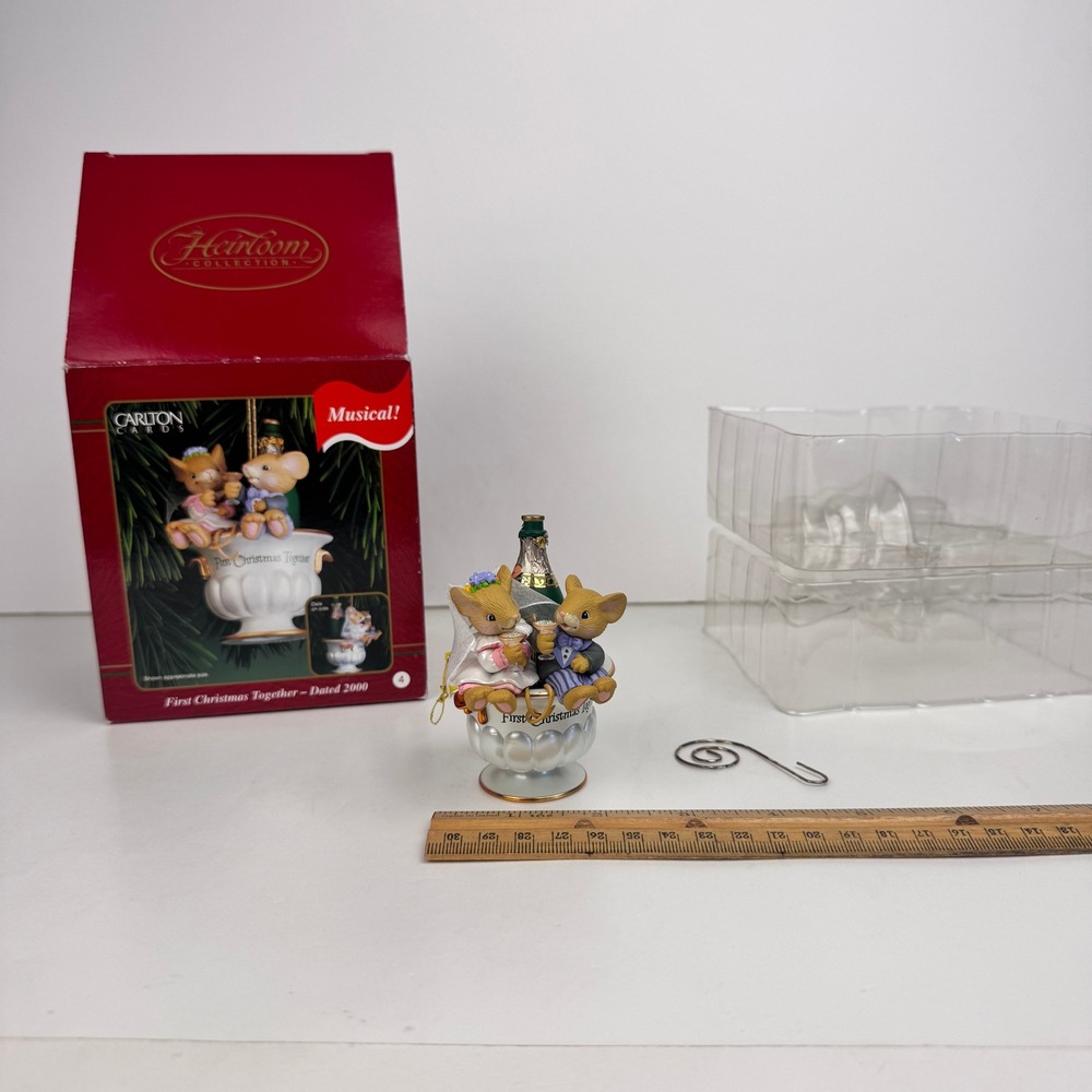 Vtg 2000 Hallmark First Christmas Together Mice Ornament Champagne READ Not Work